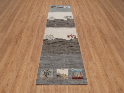 Gabbeh Modern / Contemporary hand-knotted wool runner in Gray, 2'8" x 9'7", SKU O092638 (view 2)