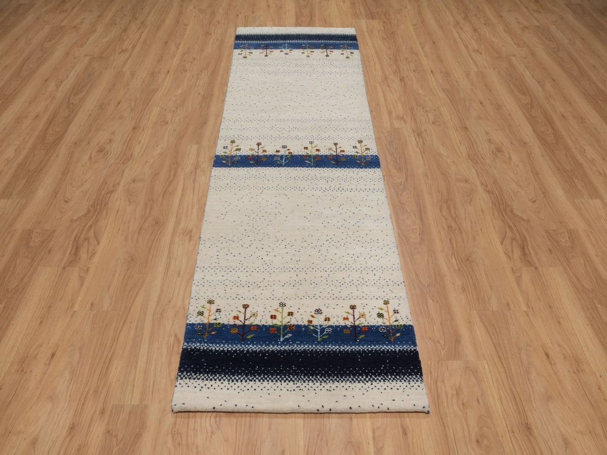 Gabbeh Modern / Contemporary hand-knotted wool runner in Ivory, 2'6" x 8'6", SKU O092639 (view 2)