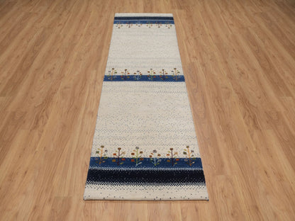 Gabbeh Modern / Contemporary hand-knotted wool runner in Ivory, 2'6" x 8'6", SKU O092639 (view 2)