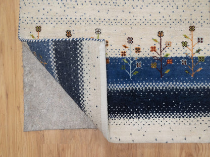 Gabbeh Modern / Contemporary hand-knotted wool runner in Ivory, 2'6" x 8'6", SKU O092639 (view 3)