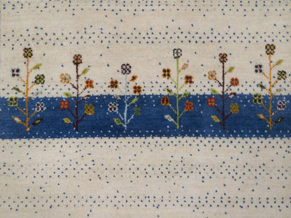 Gabbeh Modern / Contemporary hand-knotted wool runner in Ivory, 2'6" x 8'6", SKU O092639 (view 5)