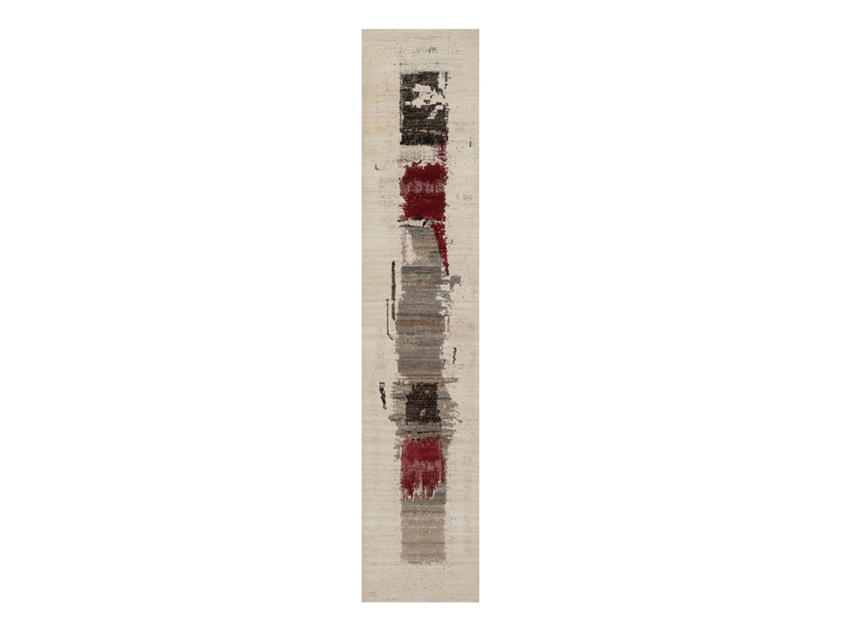 Gabbeh Modern / Contemporary hand-knotted wool runner in Ivory, 2'7" x 12'10", SKU O092640