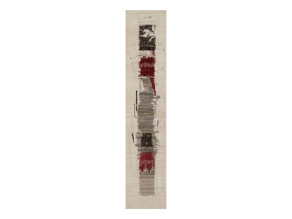 Gabbeh Modern / Contemporary hand-knotted wool runner in Ivory, 2'7" x 12'10", SKU O092640