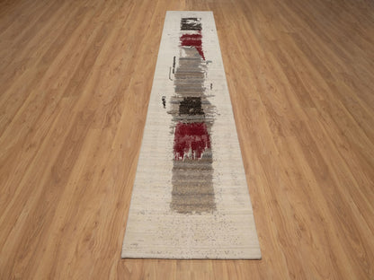 Gabbeh Modern / Contemporary hand-knotted wool runner in Ivory, 2'7" x 12'10", SKU O092640 (view 2)