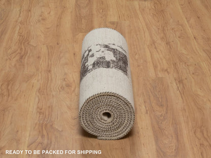 Gabbeh Modern / Contemporary hand-knotted wool runner in Ivory, 2'7" x 12'10", SKU O092640 (view 6)