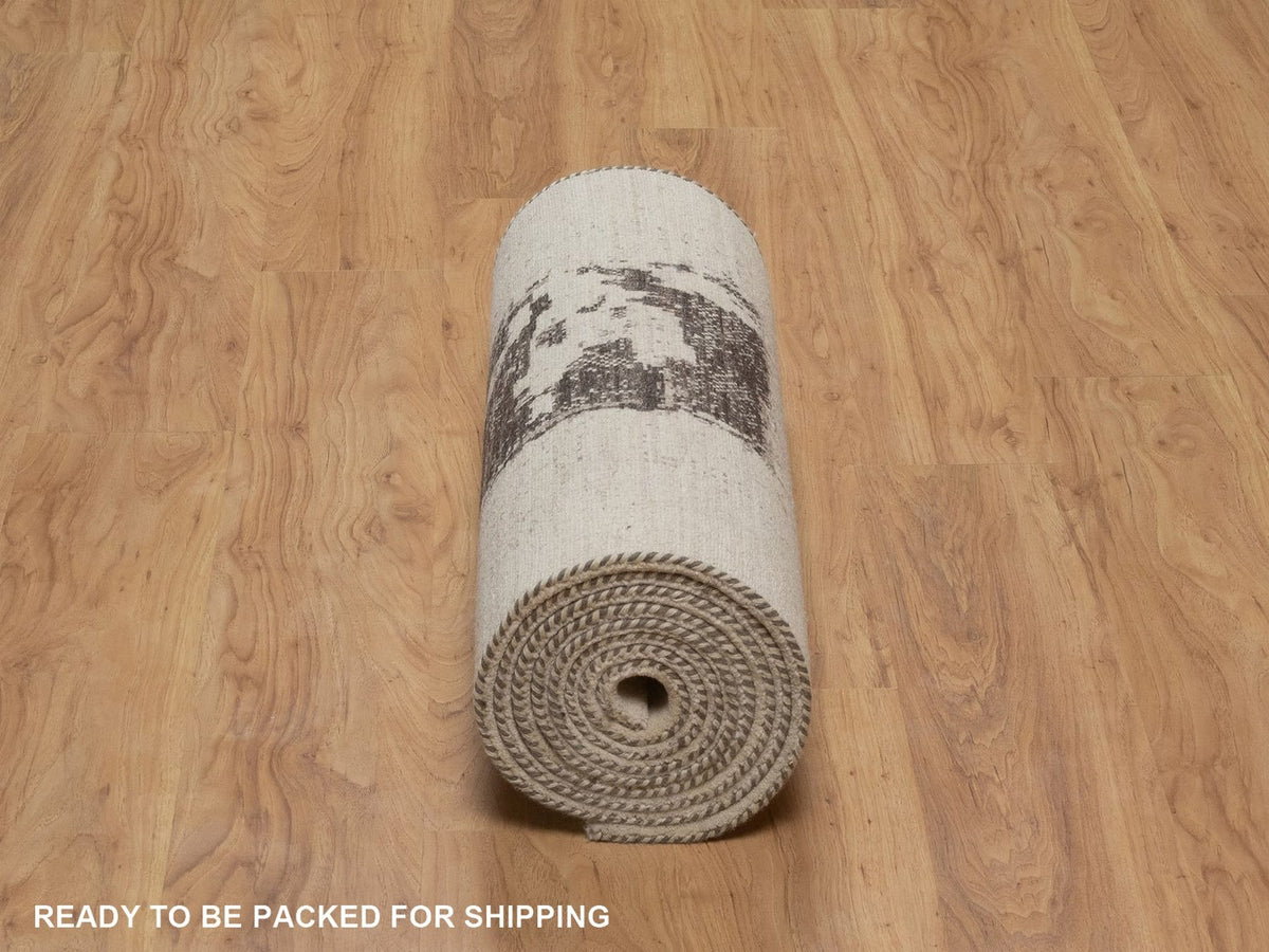 Gabbeh Modern / Contemporary hand-knotted wool runner in Ivory, 2'7" x 12'10", SKU O092640 (view 6)