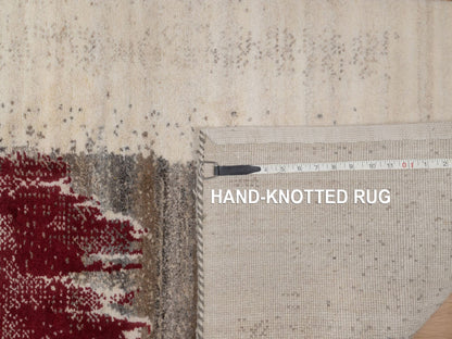 Gabbeh Modern / Contemporary hand-knotted wool runner in Ivory, 2'7" x 12'10", SKU O092640 (view 8)