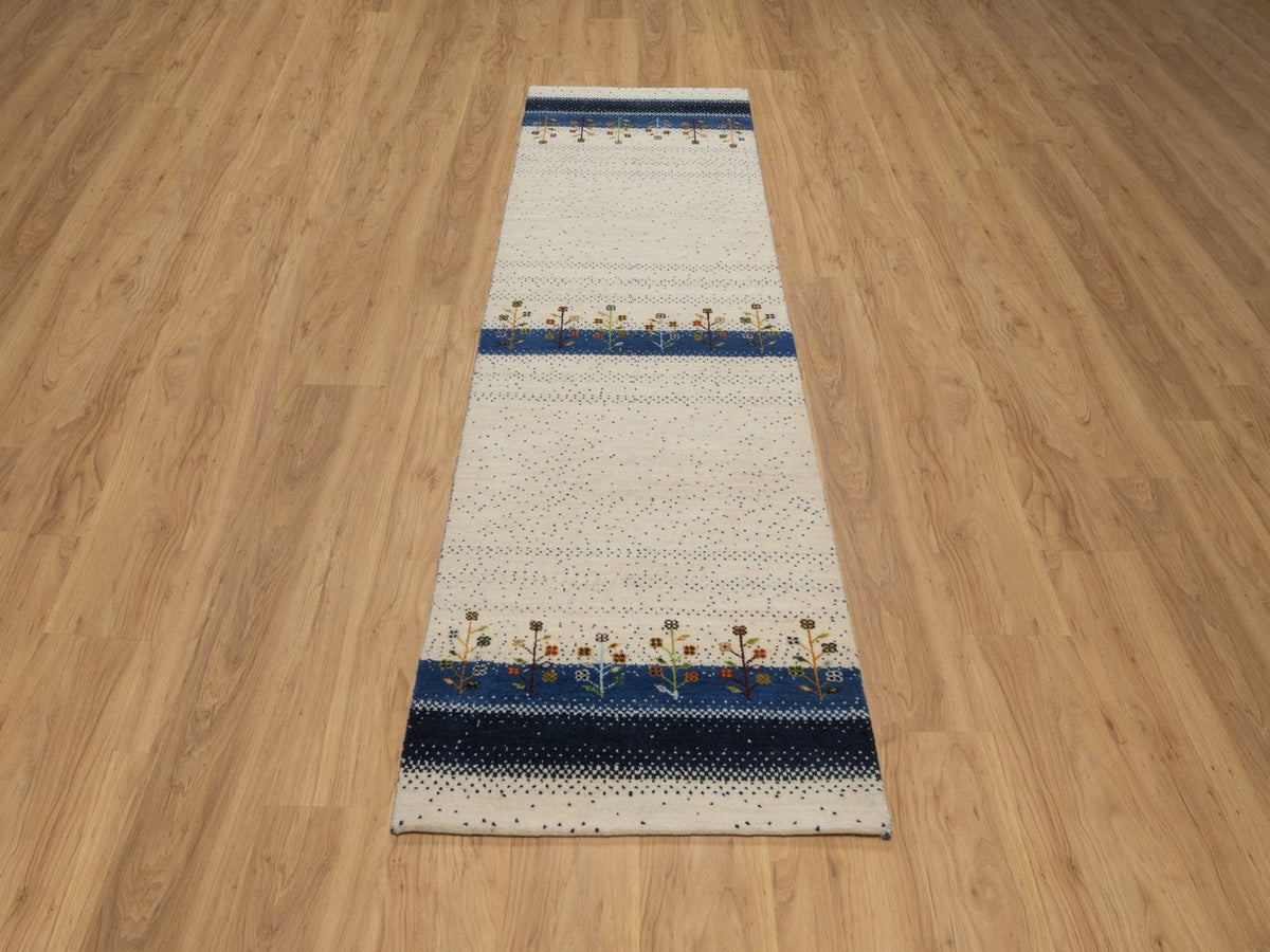 Gabbeh Modern / Contemporary hand-knotted wool runner in Ivory, 2'6" x 8'5", SKU O092641 (view 2)