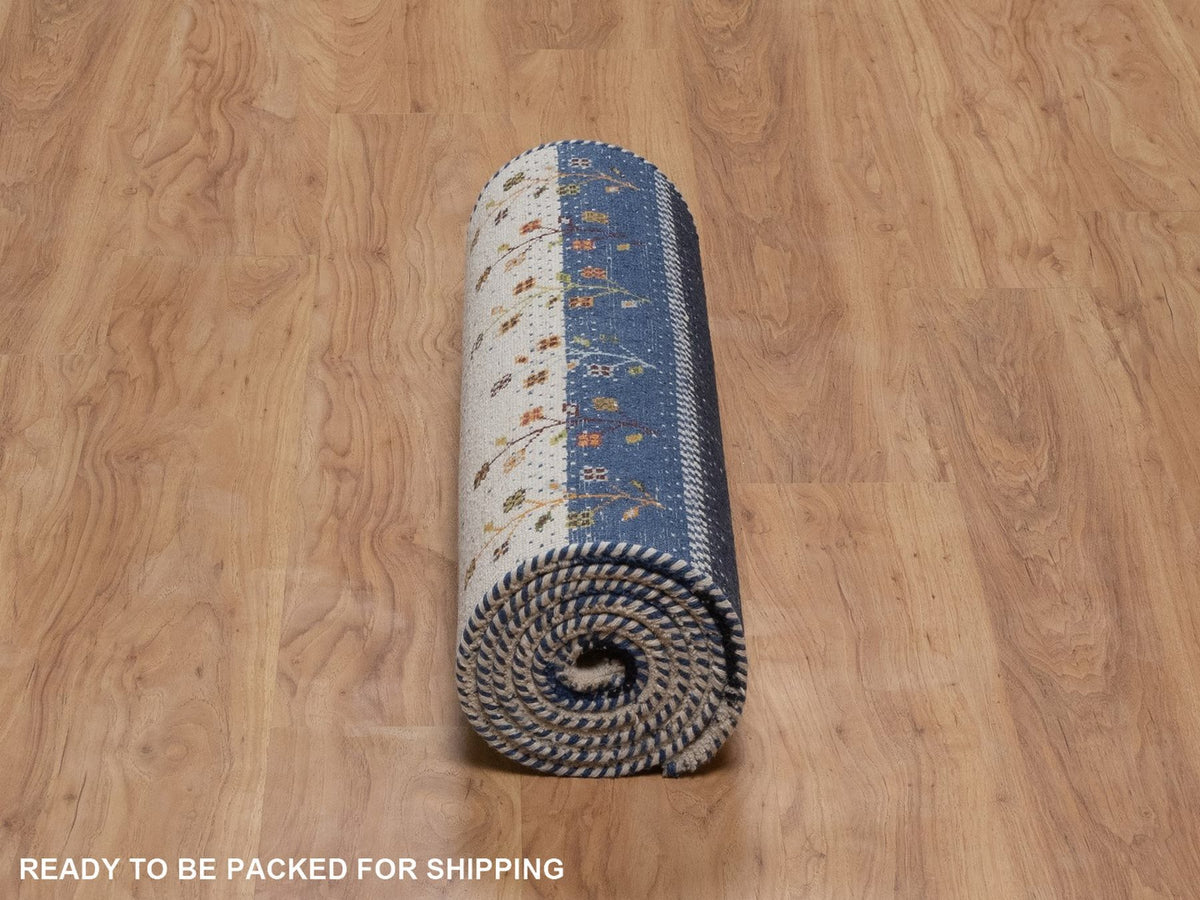 Gabbeh Modern / Contemporary hand-knotted wool runner in Ivory, 2'6" x 8'5", SKU O092641 (view 6)