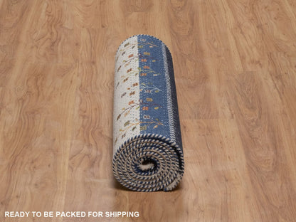 Gabbeh Modern / Contemporary hand-knotted wool runner in Ivory, 2'6" x 8'5", SKU O092641 (view 6)