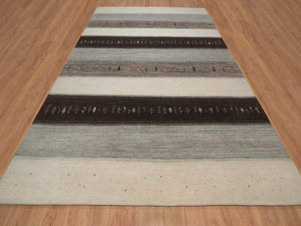 Gabbeh Modern / Contemporary hand-knotted wool rug in Ivory, 10' x 12'11", SKU O092643 (view 2)