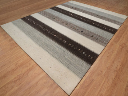 Gabbeh Modern / Contemporary hand-knotted wool rug in Ivory, 10' x 12'11", SKU O092643 (view 3)
