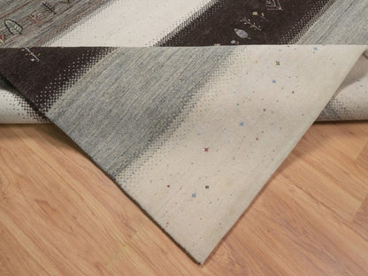 Gabbeh Modern / Contemporary hand-knotted wool rug in Ivory, 10' x 12'11", SKU O092643 (view 6)