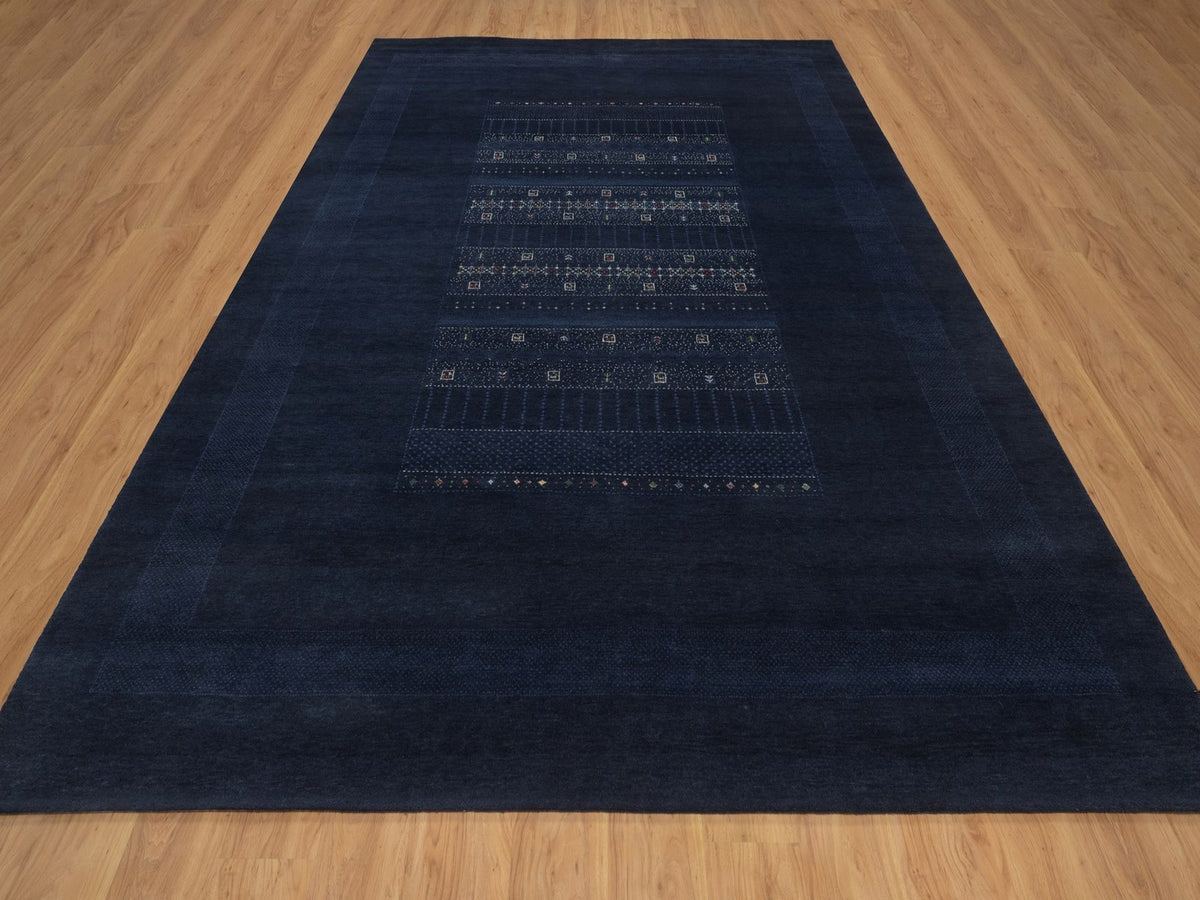 Gabbeh Modern / Contemporary hand-knotted wool rug in Blue, 9'1" x 12'1", SKU O092644 (view 2)