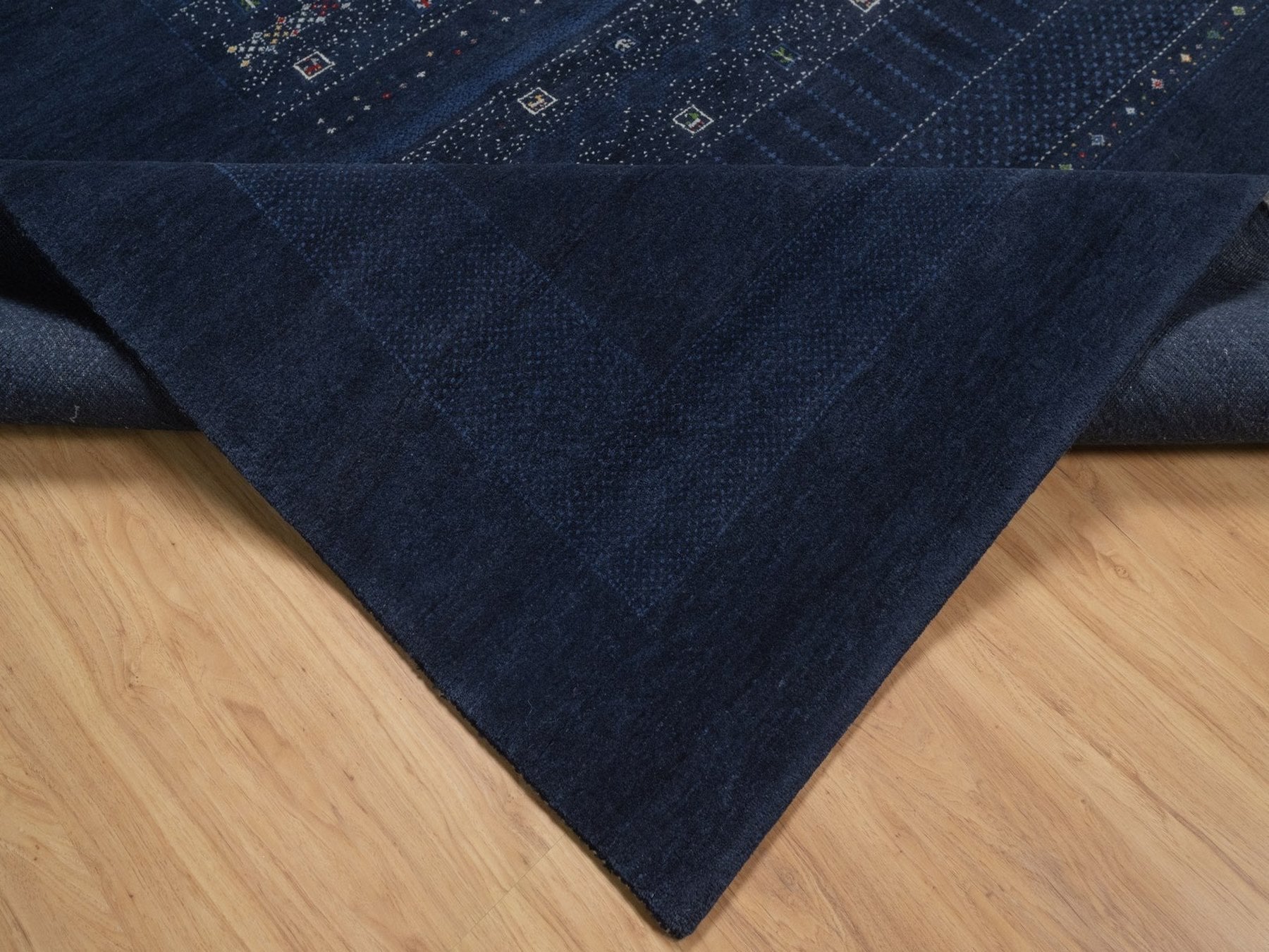 Gabbeh Modern / Contemporary hand-knotted wool rug in Blue, 9'1" x 12'1", SKU O092644 (view 6)