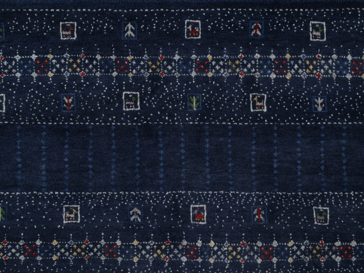 Gabbeh Modern / Contemporary hand-knotted wool rug in Blue, 9'1" x 12'1", SKU O092644 (view 8)