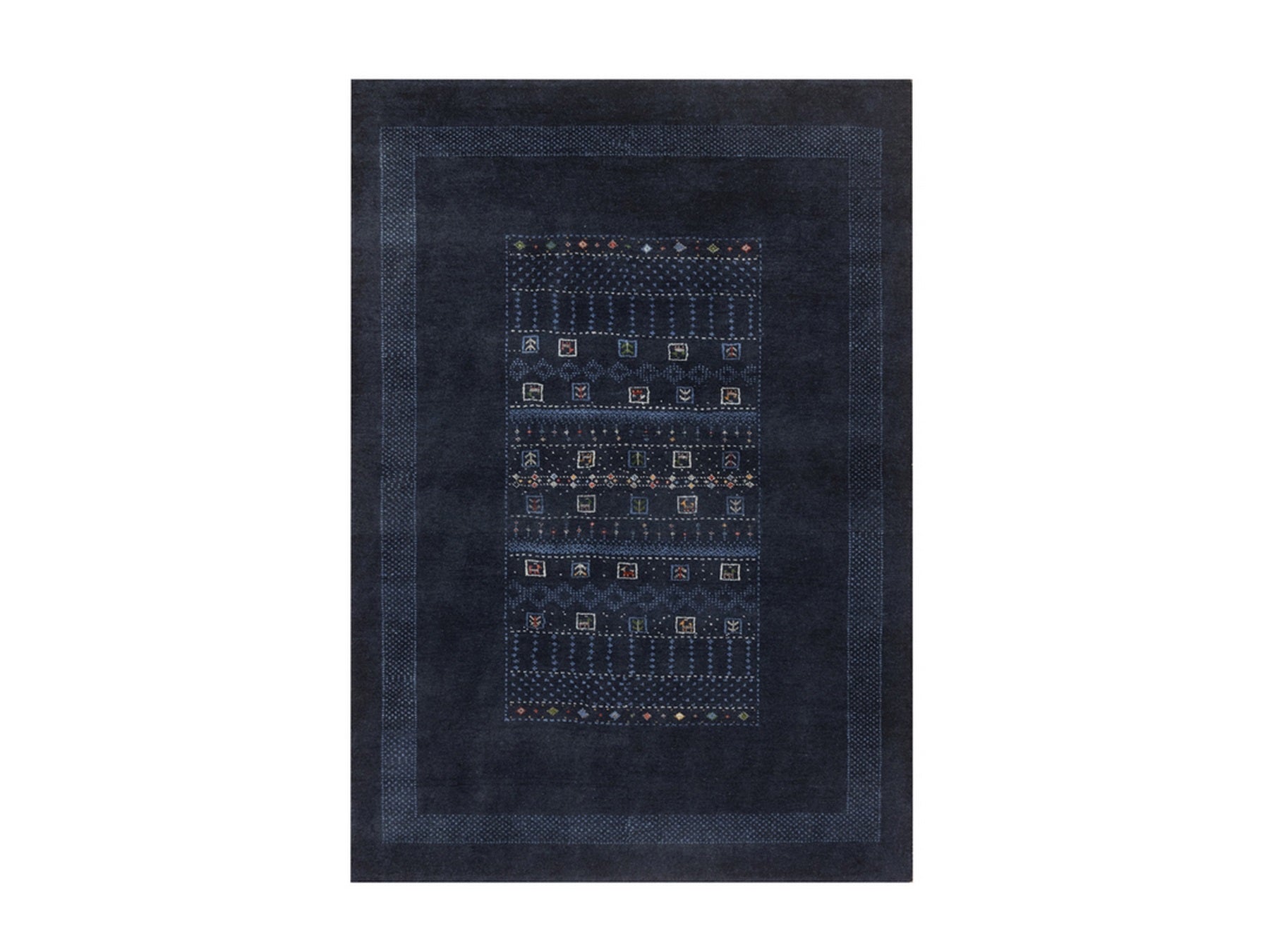 Gabbeh Modern / Contemporary hand-knotted wool rug in Blue, 4' x 5'11", SKU O092645