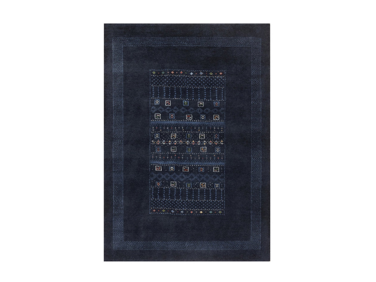 Gabbeh Modern / Contemporary hand-knotted wool rug in Blue, 4' x 5'11", SKU O092645