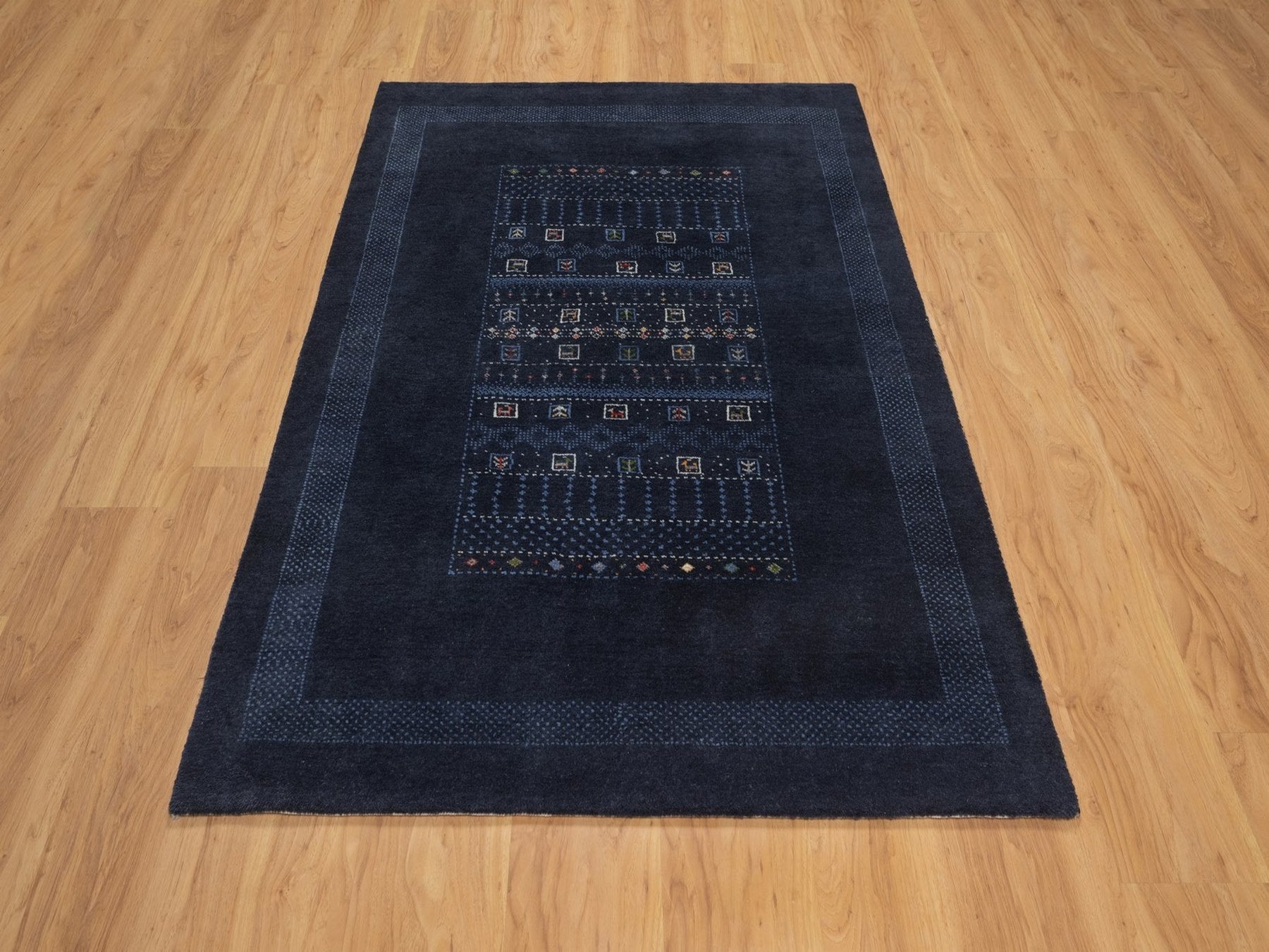 Gabbeh Modern / Contemporary hand-knotted wool rug in Blue, 4' x 5'11", SKU O092645 (view 2)