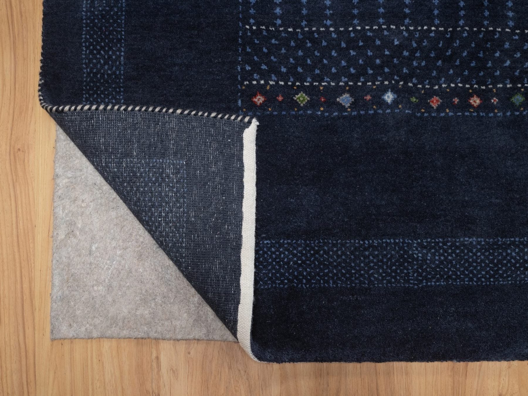 Gabbeh Modern / Contemporary hand-knotted wool rug in Blue, 4' x 5'11", SKU O092645 (view 3)