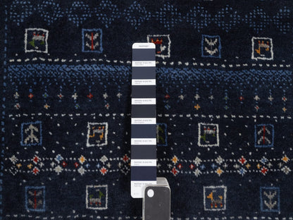 Gabbeh Modern / Contemporary hand-knotted wool rug in Blue, 4' x 5'11", SKU O092645 (view 4)