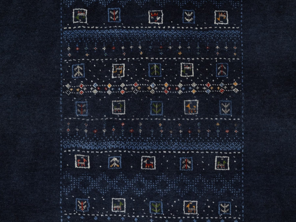 Gabbeh Modern / Contemporary hand-knotted wool rug in Blue, 4' x 5'11", SKU O092645 (view 5)