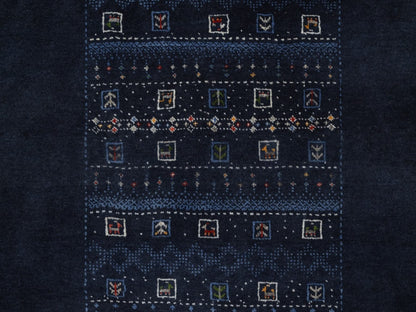 Gabbeh Modern / Contemporary hand-knotted wool rug in Blue, 4' x 5'11", SKU O092645 (view 5)