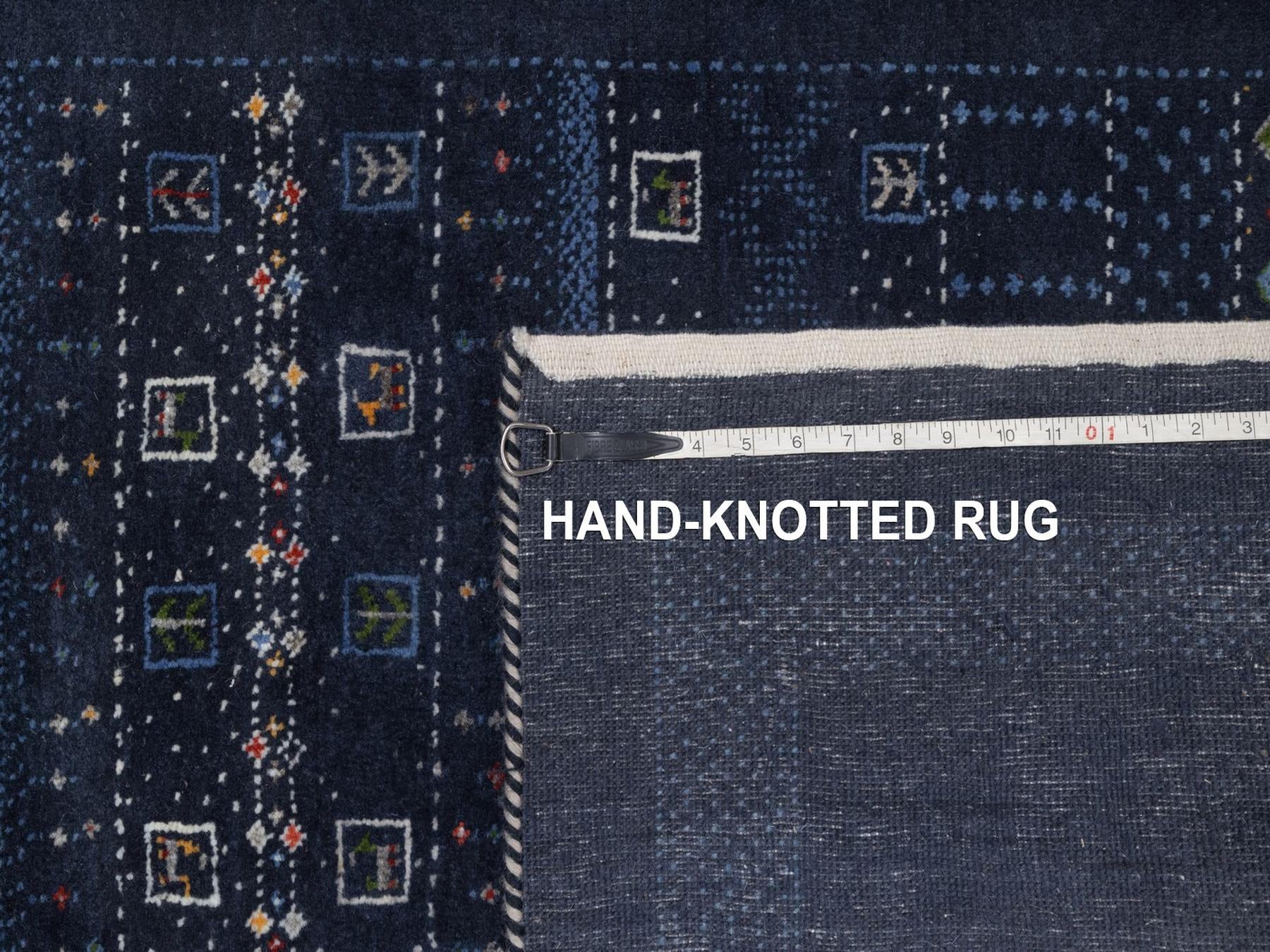 Gabbeh Modern / Contemporary hand-knotted wool rug in Blue, 4' x 5'11", SKU O092645 (view 8)