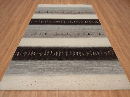 Gabbeh Modern / Contemporary hand-knotted wool rug in Ivory, 8'2" x 10'3", SKU O092647 (view 2)