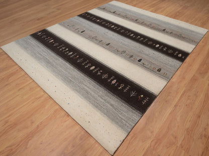 Gabbeh Modern / Contemporary hand-knotted wool rug in Ivory, 8'2" x 10'3", SKU O092647 (view 3)