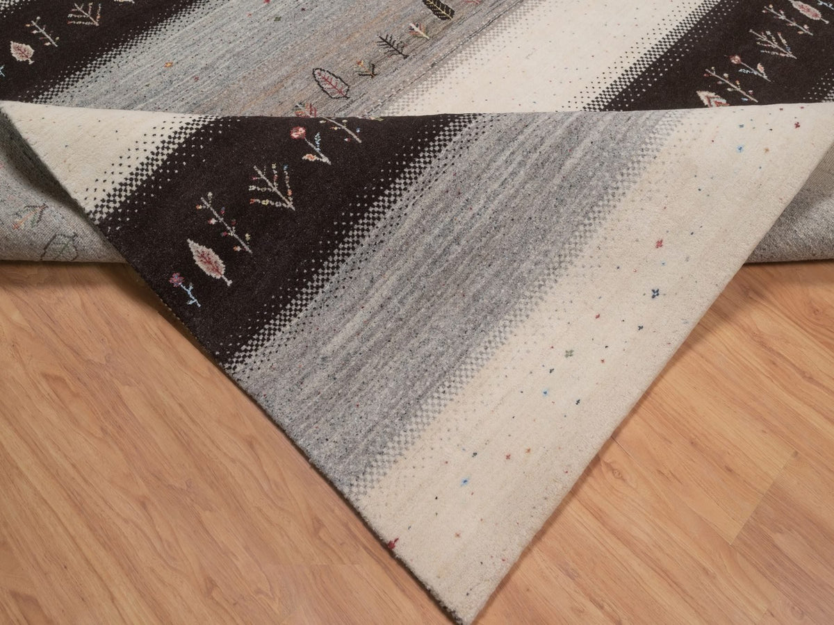 Gabbeh Modern / Contemporary hand-knotted wool rug in Ivory, 8'2" x 10'3", SKU O092647 (view 6)