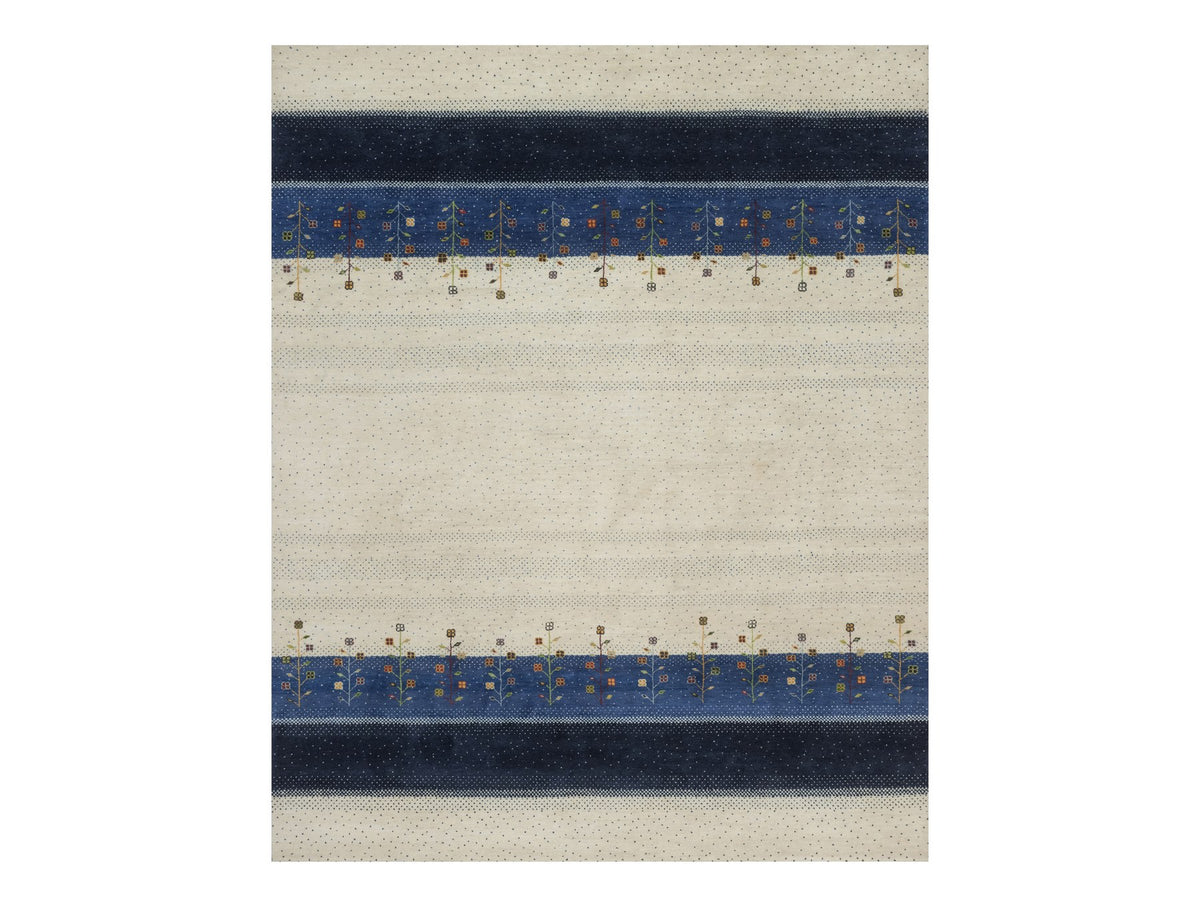 Gabbeh Modern / Contemporary hand-knotted wool rug in Ivory, 8' x 10', SKU O092648