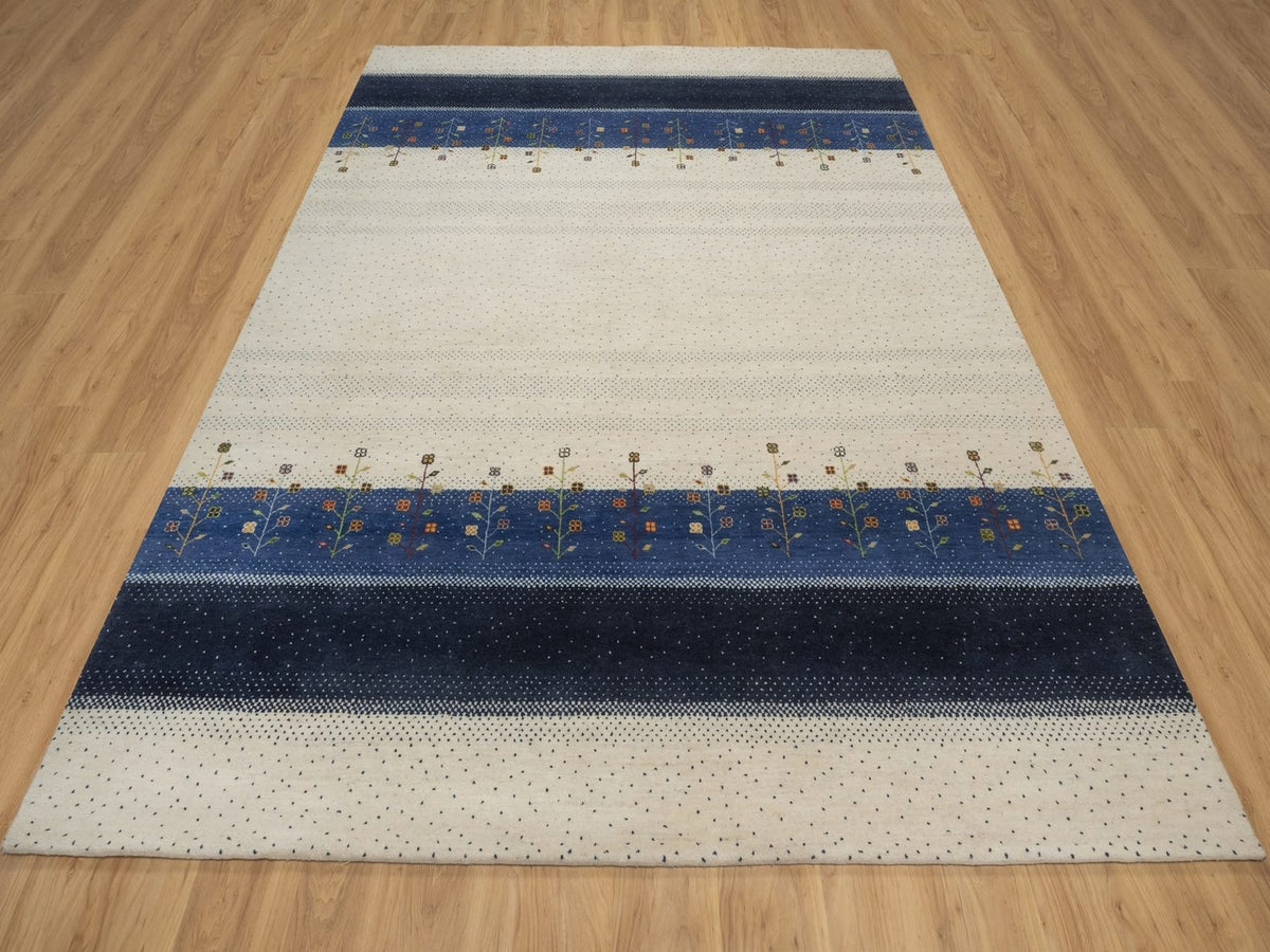 Gabbeh Modern / Contemporary hand-knotted wool rug in Ivory, 8' x 10', SKU O092648 (view 2)