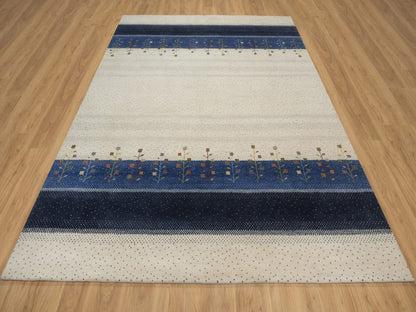 Gabbeh Modern / Contemporary hand-knotted wool rug in Ivory, 8' x 10', SKU O092648 (view 2)