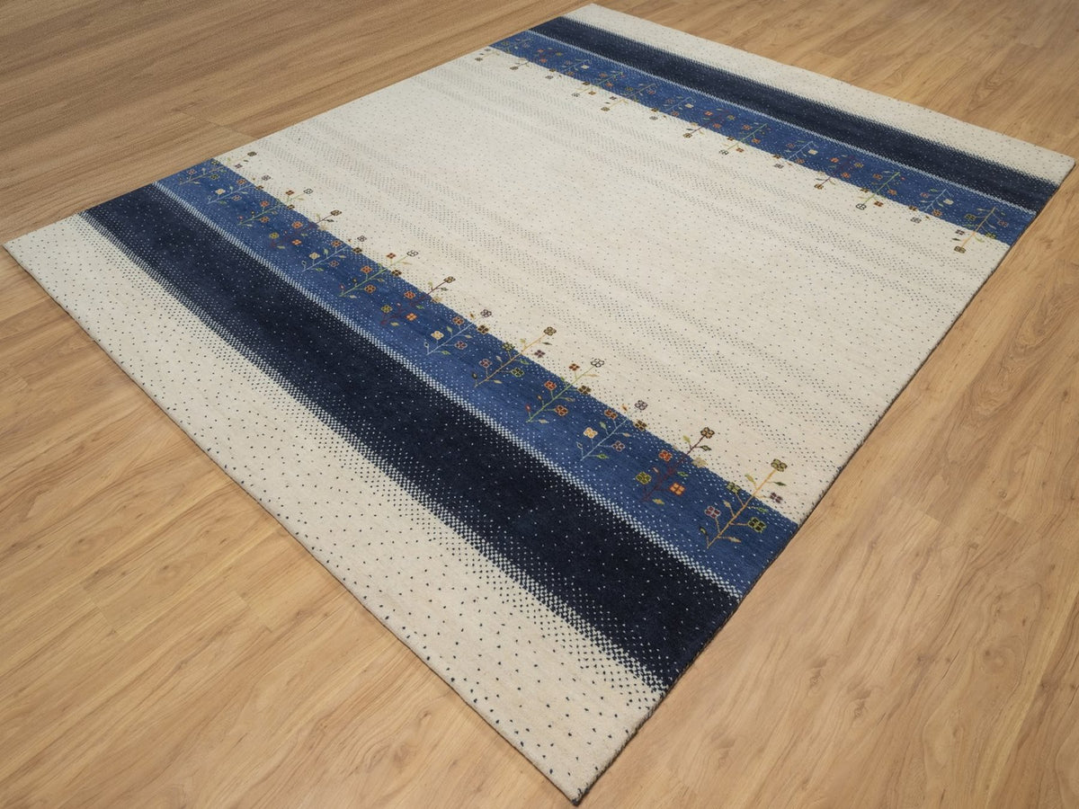 Gabbeh Modern / Contemporary hand-knotted wool rug in Ivory, 8' x 10', SKU O092648 (view 3)