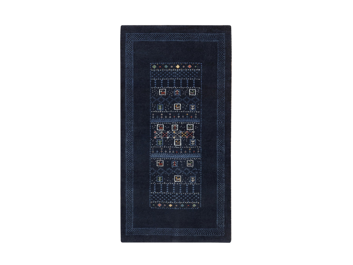 Gabbeh Modern / Contemporary hand-knotted wool runner in Blue, 2'4" x 4'7", SKU O092649