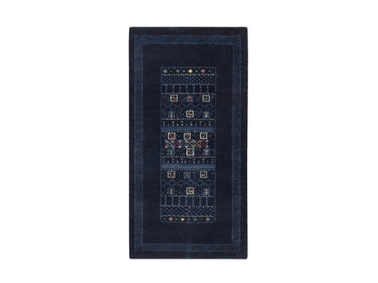 Gabbeh Modern / Contemporary hand-knotted wool runner in Blue, 2'4" x 4'7", SKU O092649