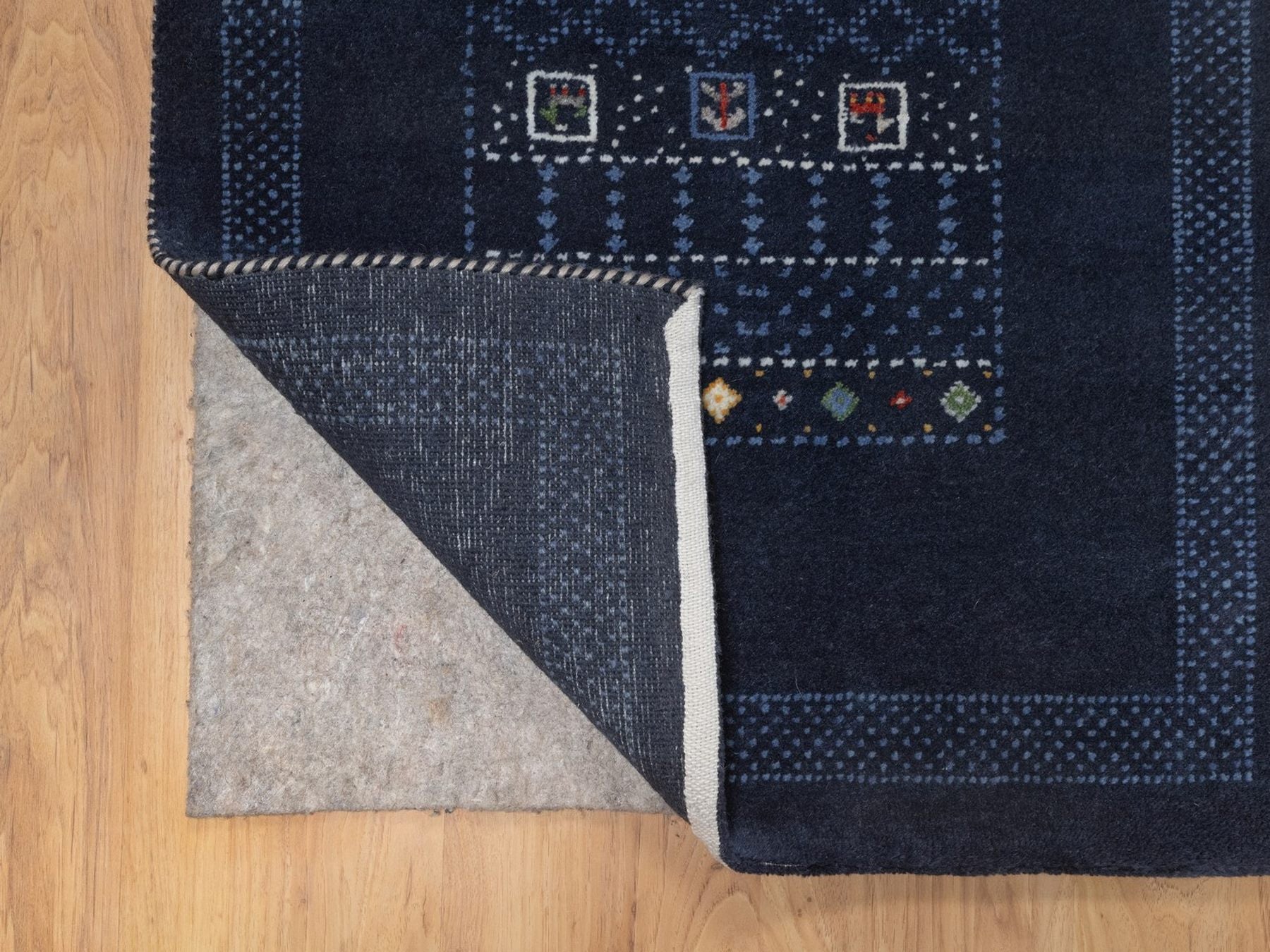 Gabbeh Modern / Contemporary hand-knotted wool runner in Blue, 2'4" x 4'7", SKU O092649 (view 3)