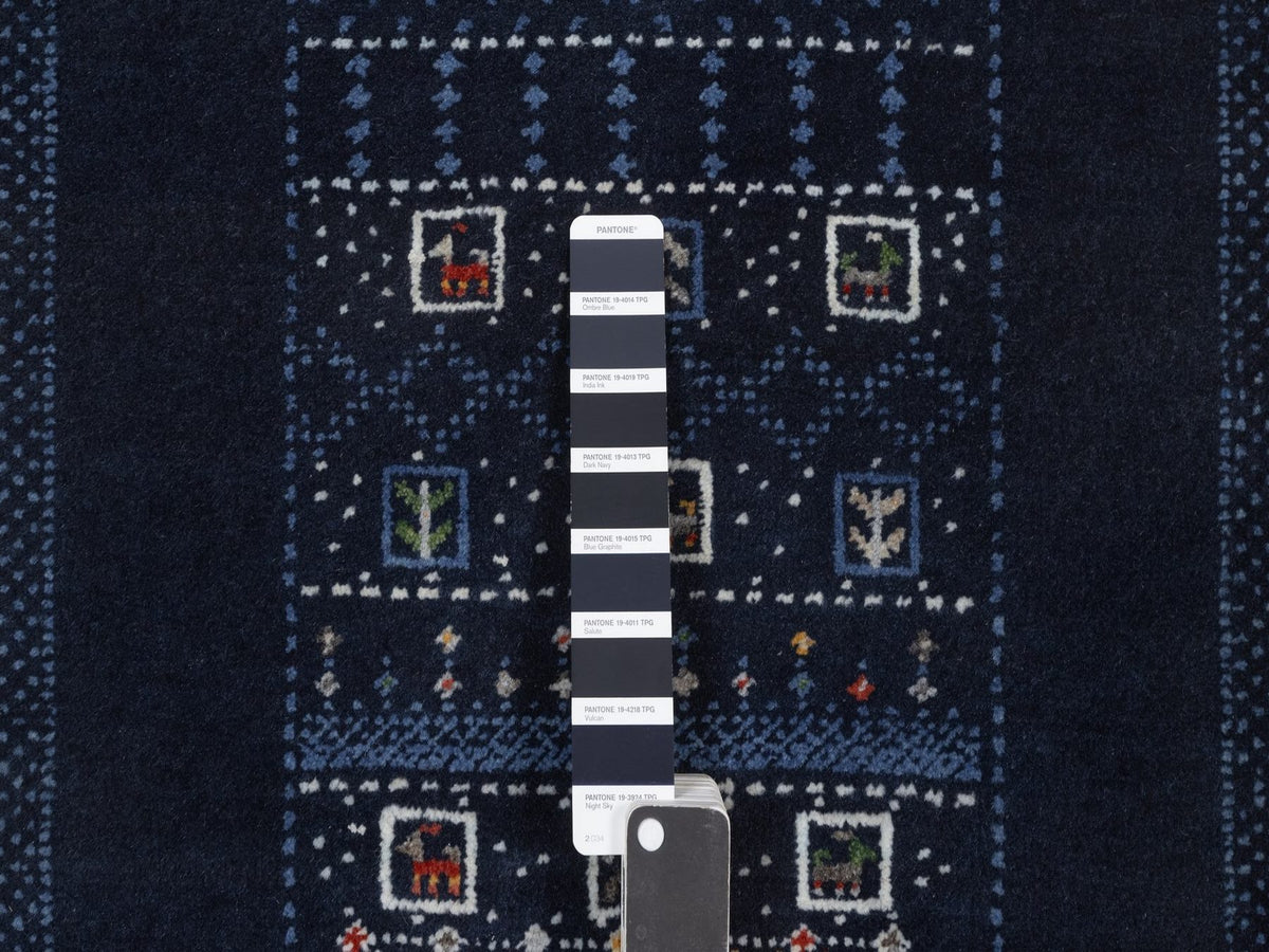 Gabbeh Modern / Contemporary hand-knotted wool runner in Blue, 2'4" x 4'7", SKU O092649 (view 4)