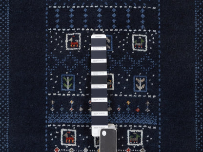 Gabbeh Modern / Contemporary hand-knotted wool runner in Blue, 2'4" x 4'7", SKU O092649 (view 4)