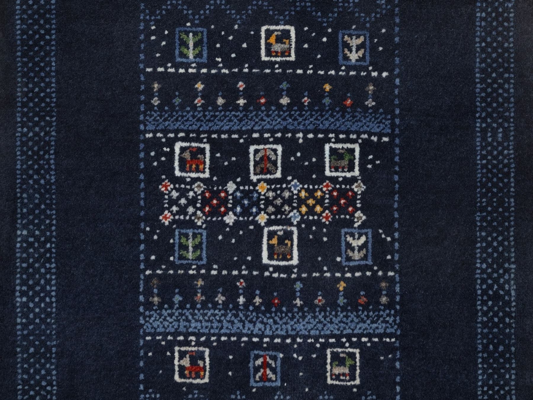 Gabbeh Modern / Contemporary hand-knotted wool runner in Blue, 2'4" x 4'7", SKU O092649 (view 5)