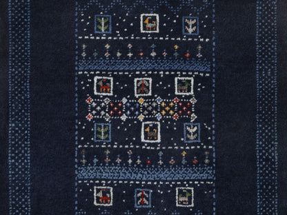 Gabbeh Modern / Contemporary hand-knotted wool runner in Blue, 2'4" x 4'7", SKU O092649 (view 5)