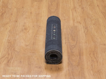 Gabbeh Modern / Contemporary hand-knotted wool runner in Blue, 2'4" x 4'7", SKU O092649 (view 6)