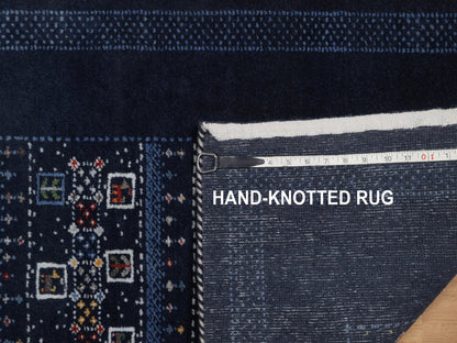 Gabbeh Modern / Contemporary hand-knotted wool runner in Blue, 2'4" x 4'7", SKU O092649 (view 8)