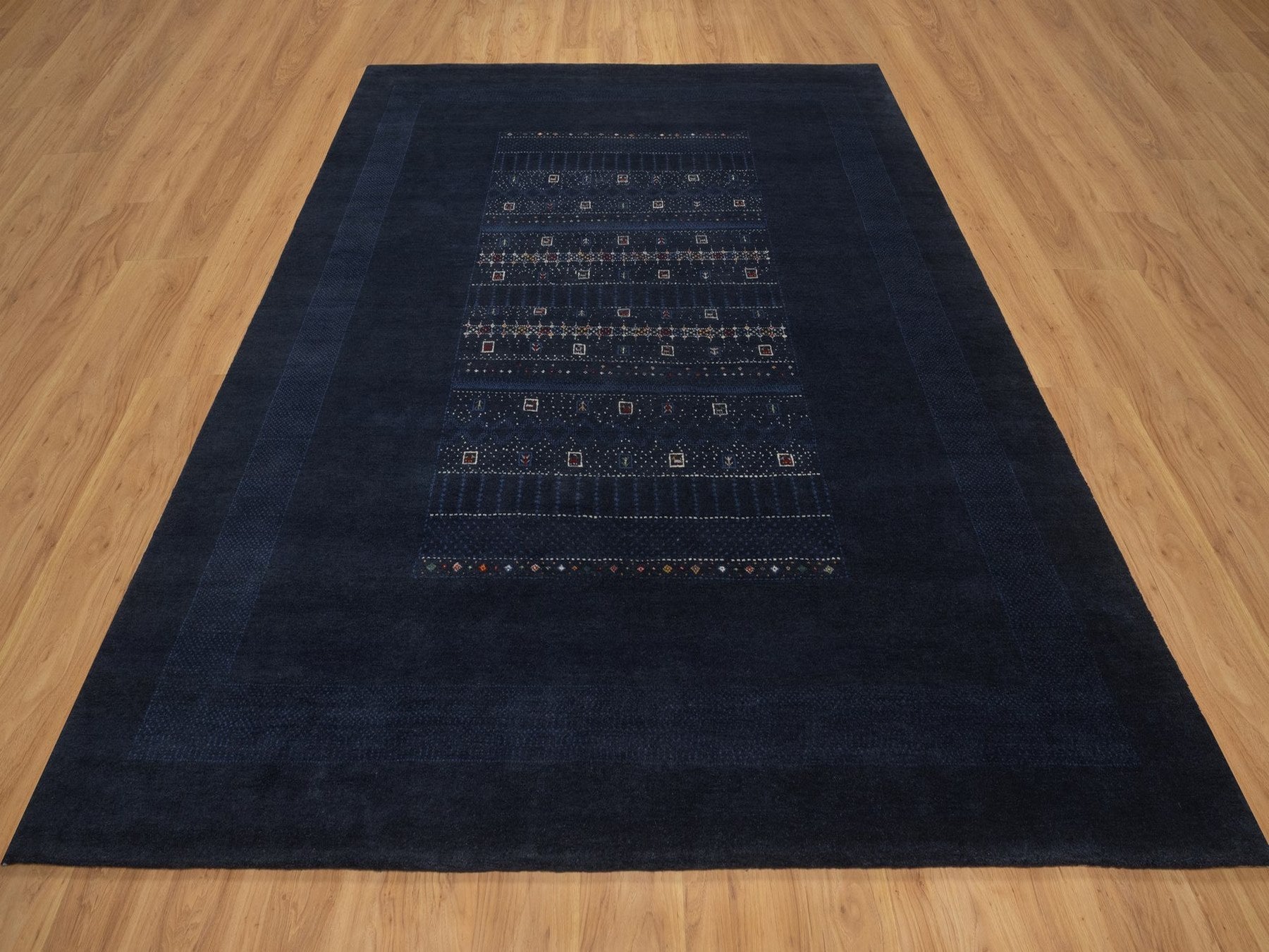 Gabbeh Modern / Contemporary hand-knotted wool rug in Blue, 8' x 10', SKU O092651 (view 2)
