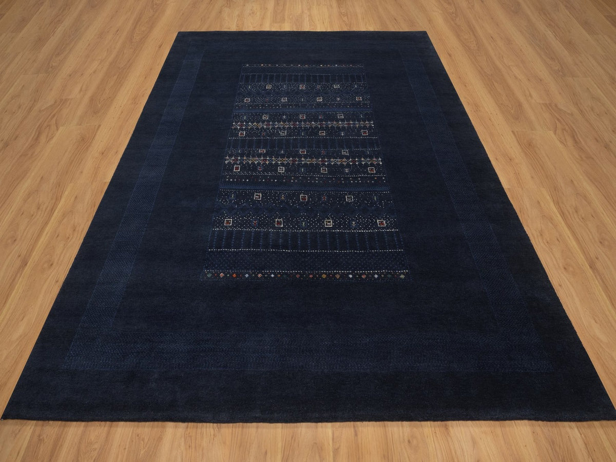 Gabbeh Modern / Contemporary hand-knotted wool rug in Blue, 8' x 10', SKU O092651 (view 2)