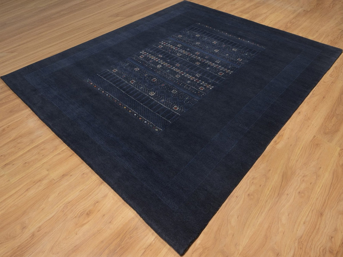 Gabbeh Modern / Contemporary hand-knotted wool rug in Blue, 8' x 10', SKU O092651 (view 3)