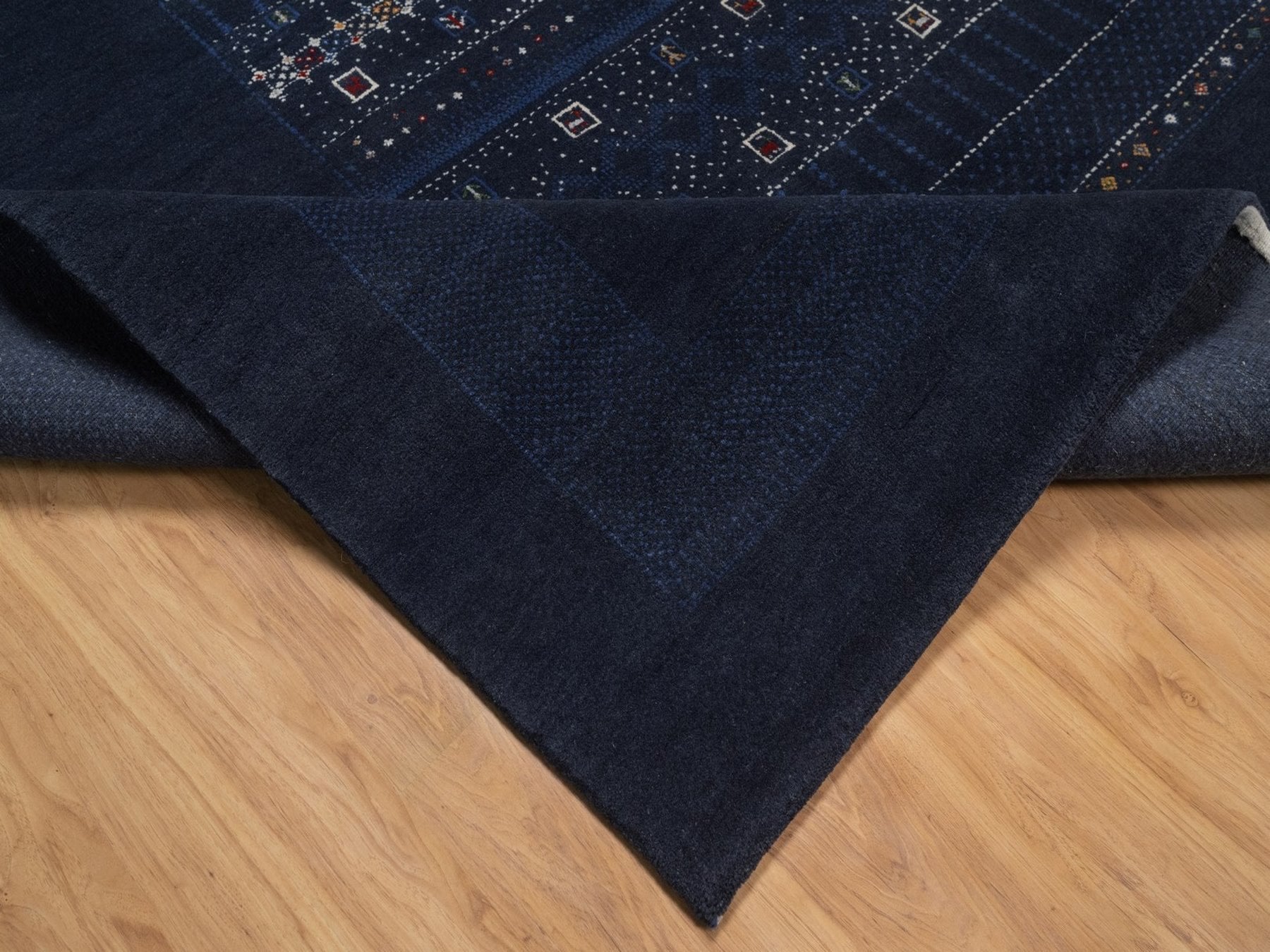 Gabbeh Modern / Contemporary hand-knotted wool rug in Blue, 8' x 10', SKU O092651 (view 6)