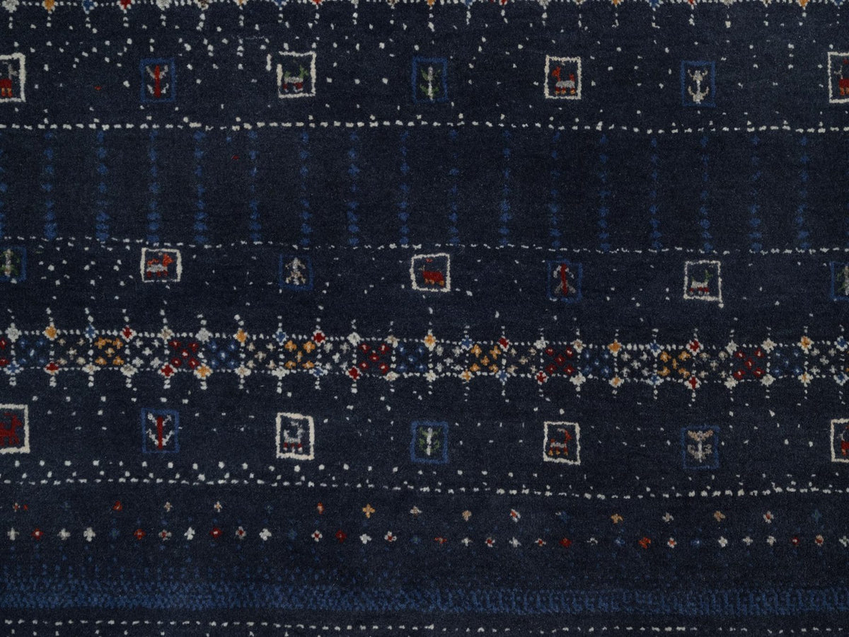 Gabbeh Modern / Contemporary hand-knotted wool rug in Blue, 8' x 10', SKU O092651 (view 8)