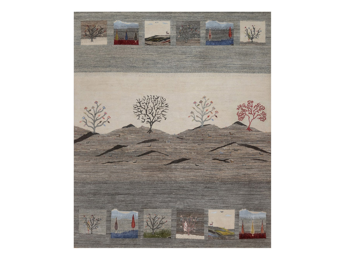Gabbeh Modern / Contemporary hand-knotted wool rug in Gray, 8'2" x 10', SKU O092652